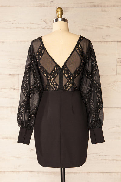 Nanterre Short Black Dress w/ Lace Sleeves | La petite garçonne back view