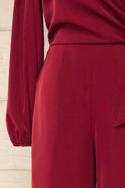 Nantwich Burgundy Silky Long-Sleeved Jumpsuit | La petite garçonne sleeve