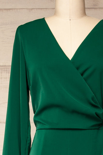 Nantwich Green Silky Long-Sleeved Jumpsuit | La petite garçonne front