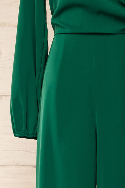 Nantwich Green Silky Long-Sleeved Jumpsuit | La petite garçonne sleeve