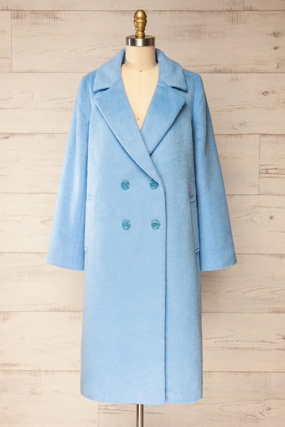 Naola Pastel Blue Brushed Felt Coat | La petite garçonne front view