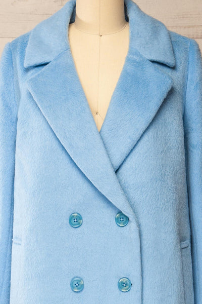 Naola Pastel Blue Brushed Felt Coat | La petite garçonne front
