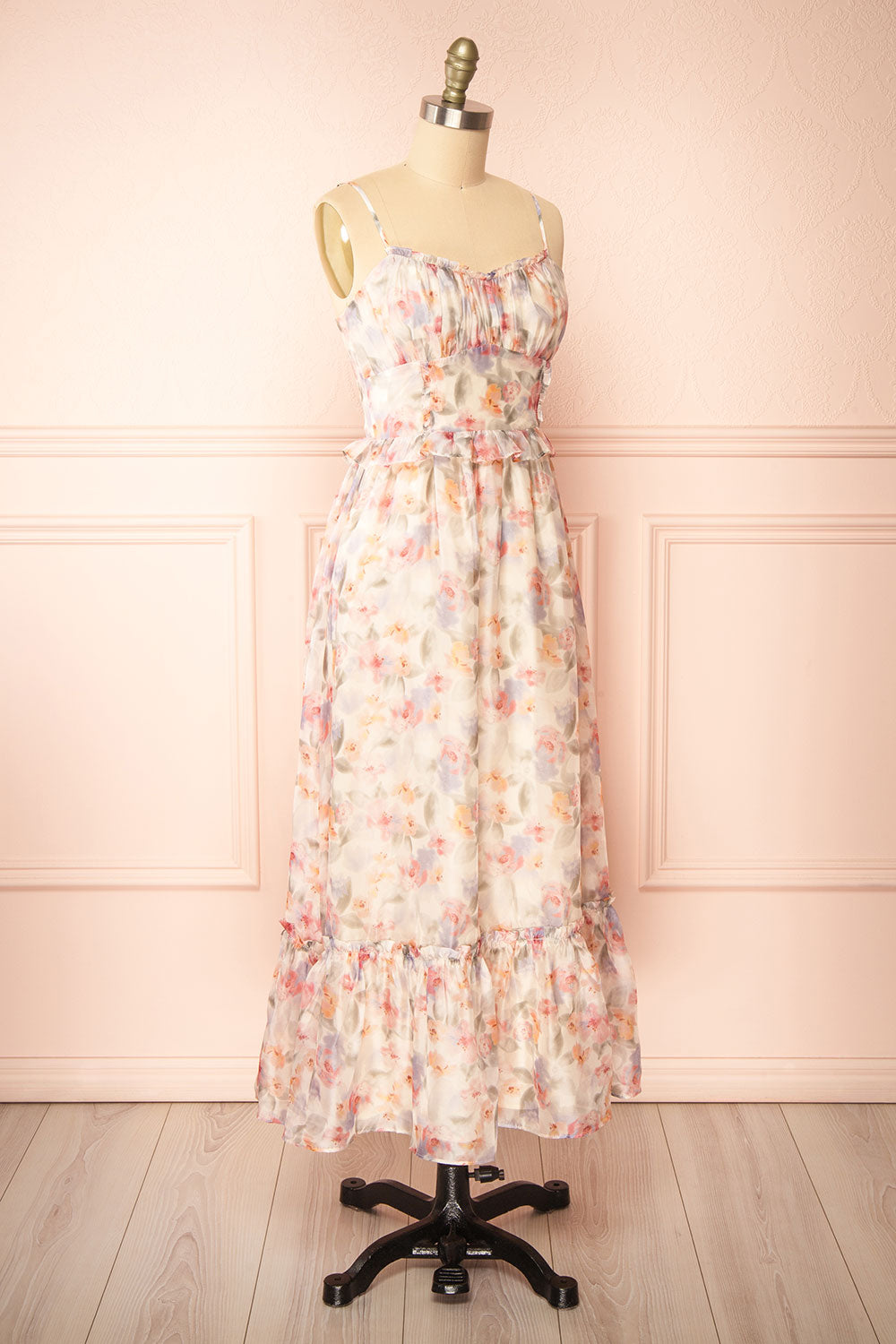 Naora Floral Dress with Lace Up Back | Boutique 1861  side view