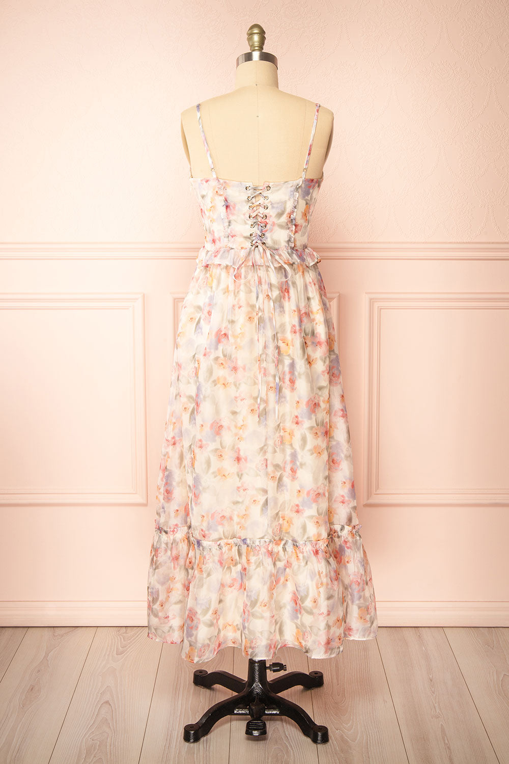 Naora Floral Dress with Lace Up Back | Boutique 1861 back view 