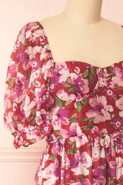 Nardai Burgundy Empire Waist Floral Maxi Dress | Boutique 1861 side close-up