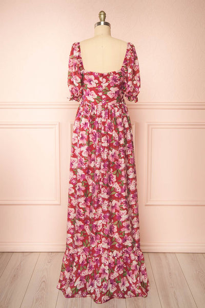 Nardai Burgundy Empire Waist Floral Maxi Dress | Boutique 1861 back view