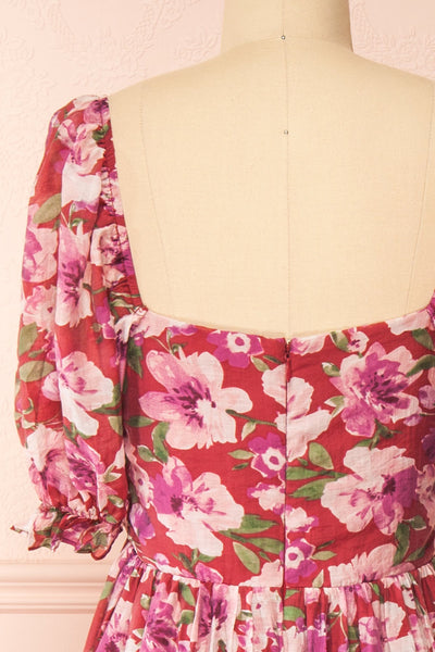 Nardai Burgundy Empire Waist Floral Maxi Dress | Boutique 1861  back close-up