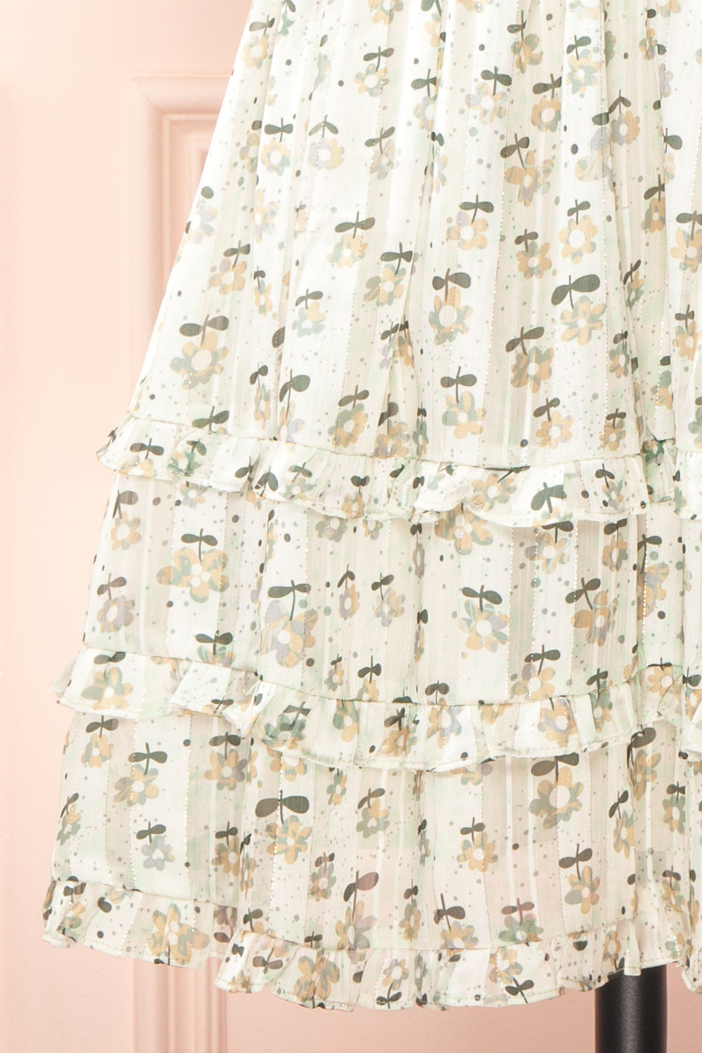 Narnia Green Short Floral Dress w/ Sweetheart Neckline | Boutique 1861 bottom 