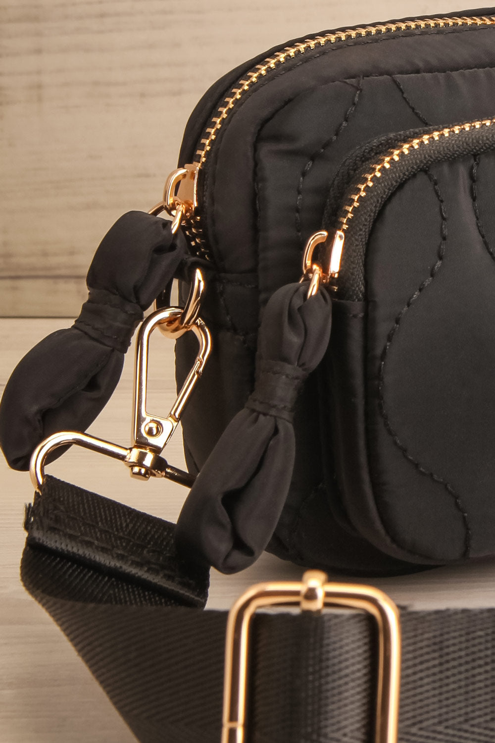 Narack Black Quilted Belt Bag | La petite garçonne side close-up