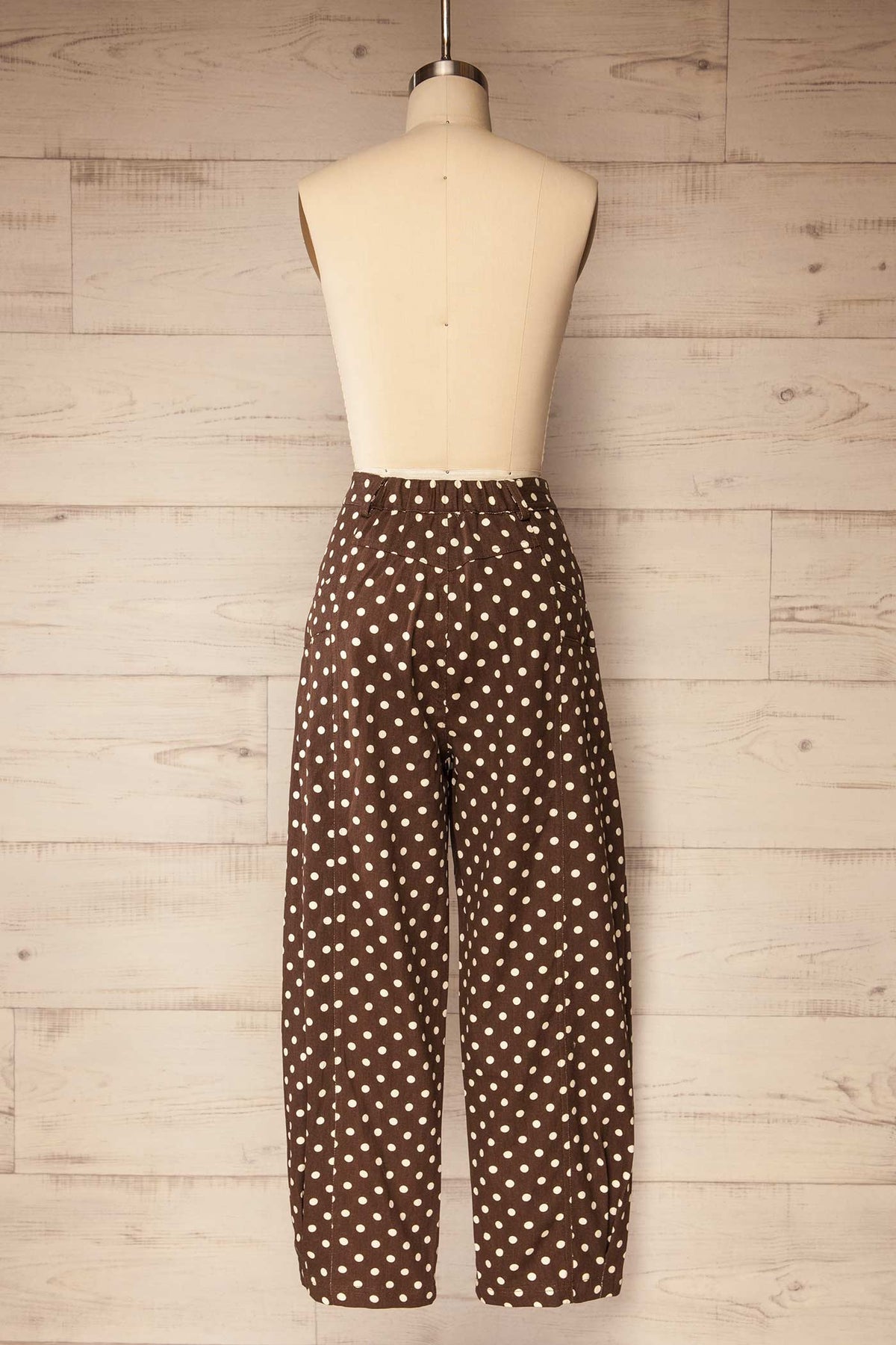 back view of Narrawong Brown Polka Dot Wide-Leg Barrel Pants at La petite garçonne