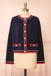 Narvella Navy Knit Cardigan w/ Golden Buttons | Boutique 1861 front view