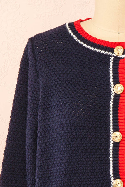 Narvella Navy Knit Cardigan w/ Golden Buttons | Boutique 1861 front