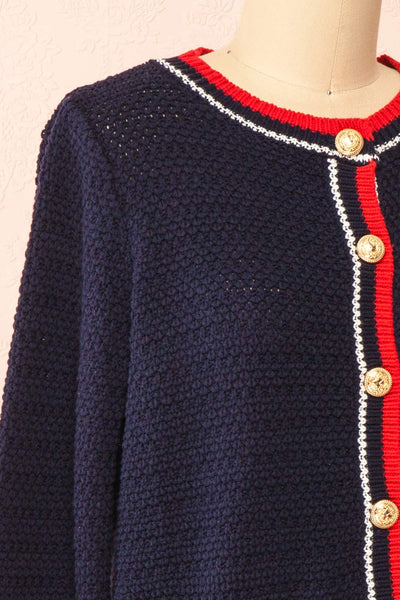 Narvella Navy Knit Cardigan w/ Golden Buttons | Boutique 1861 side