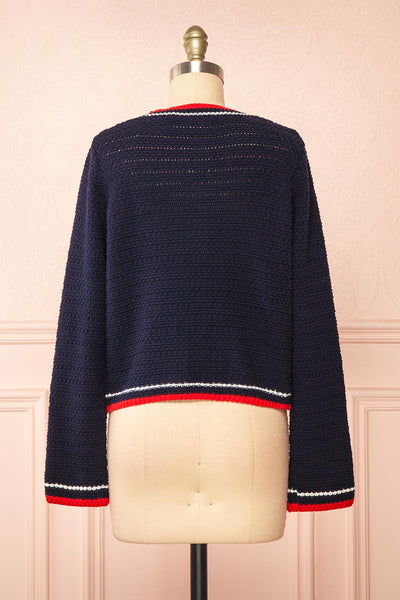 Narvella Navy Knit Cardigan w/ Golden Buttons | Boutique 1861 back view