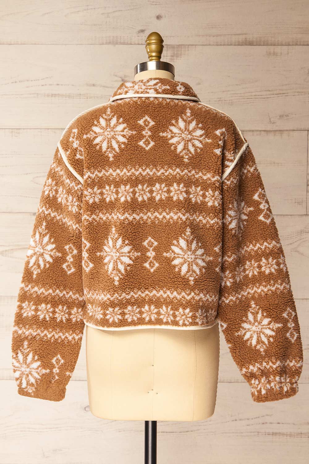 Nashik Brown Sherpa Jacket with Winter Motifs | La petite garçonne back view
