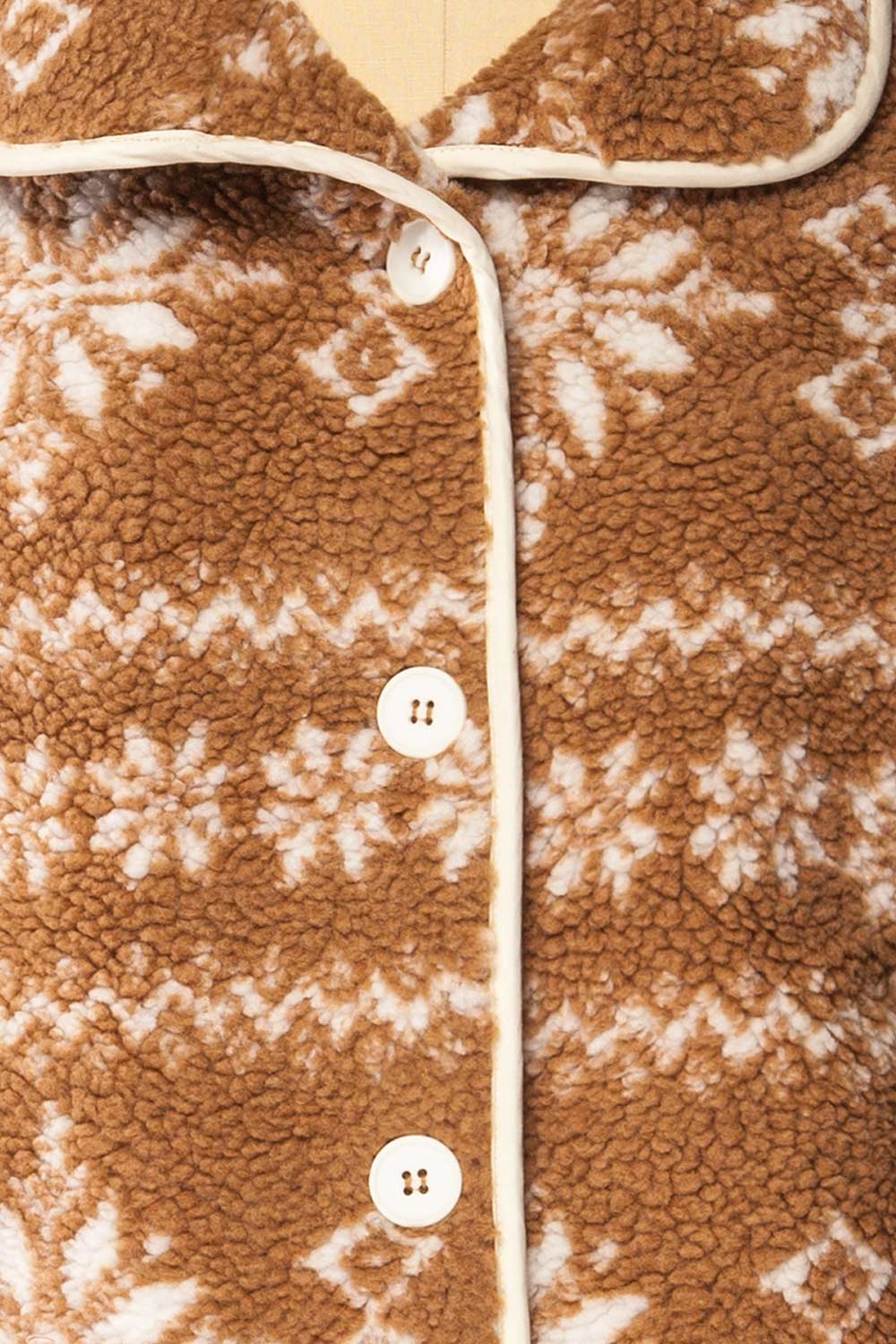 Nashik Brown Sherpa Jacket with Winter Motifs | La petite garçonne fabric 