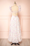 Natacha Long Lilac Floral Dress w/ Ruffled Straps | Boutique 1861 back view