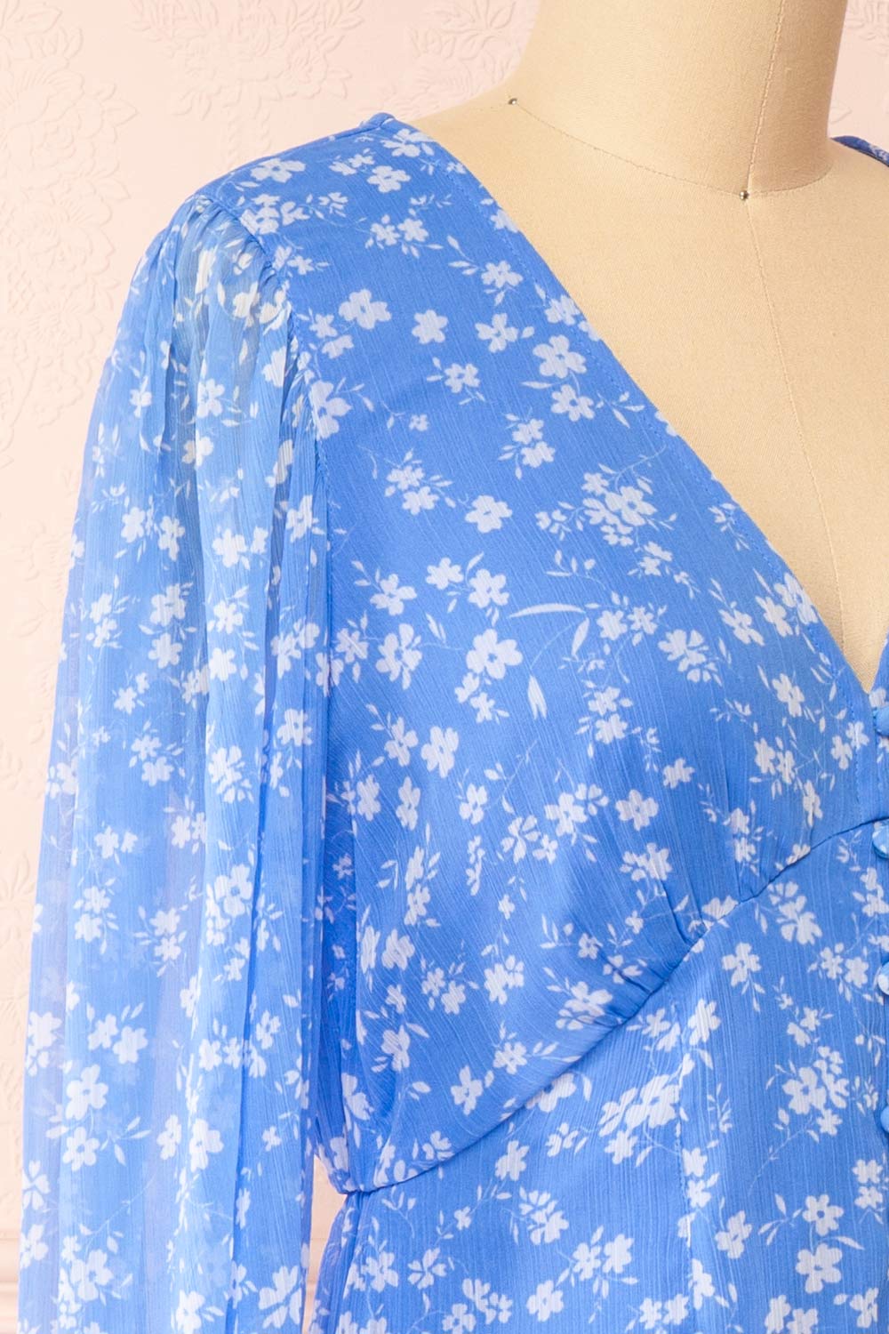 Natasha Long-Sleeved Floral Blue Midi Dress | Boutique 1861 side