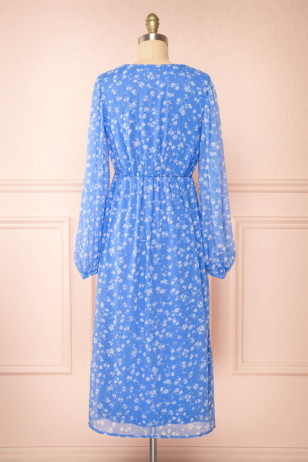 Natasha Long-Sleeved Floral Blue Midi Dress | Boutique 1861 back view