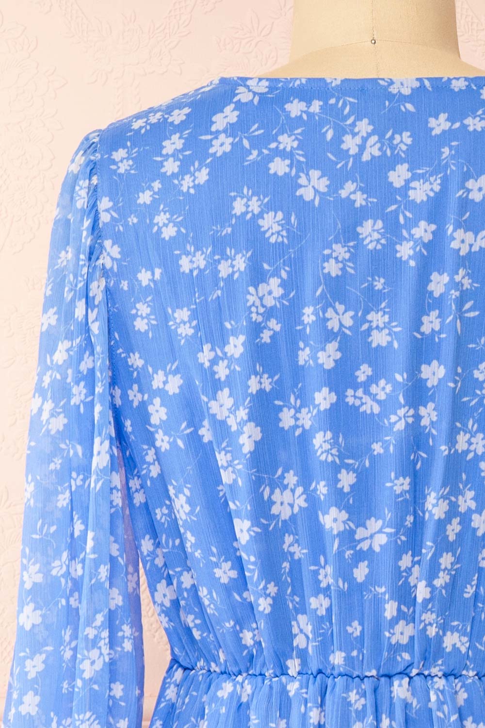 Natasha Long-Sleeved Floral Blue Midi Dress | Boutique 1861 back