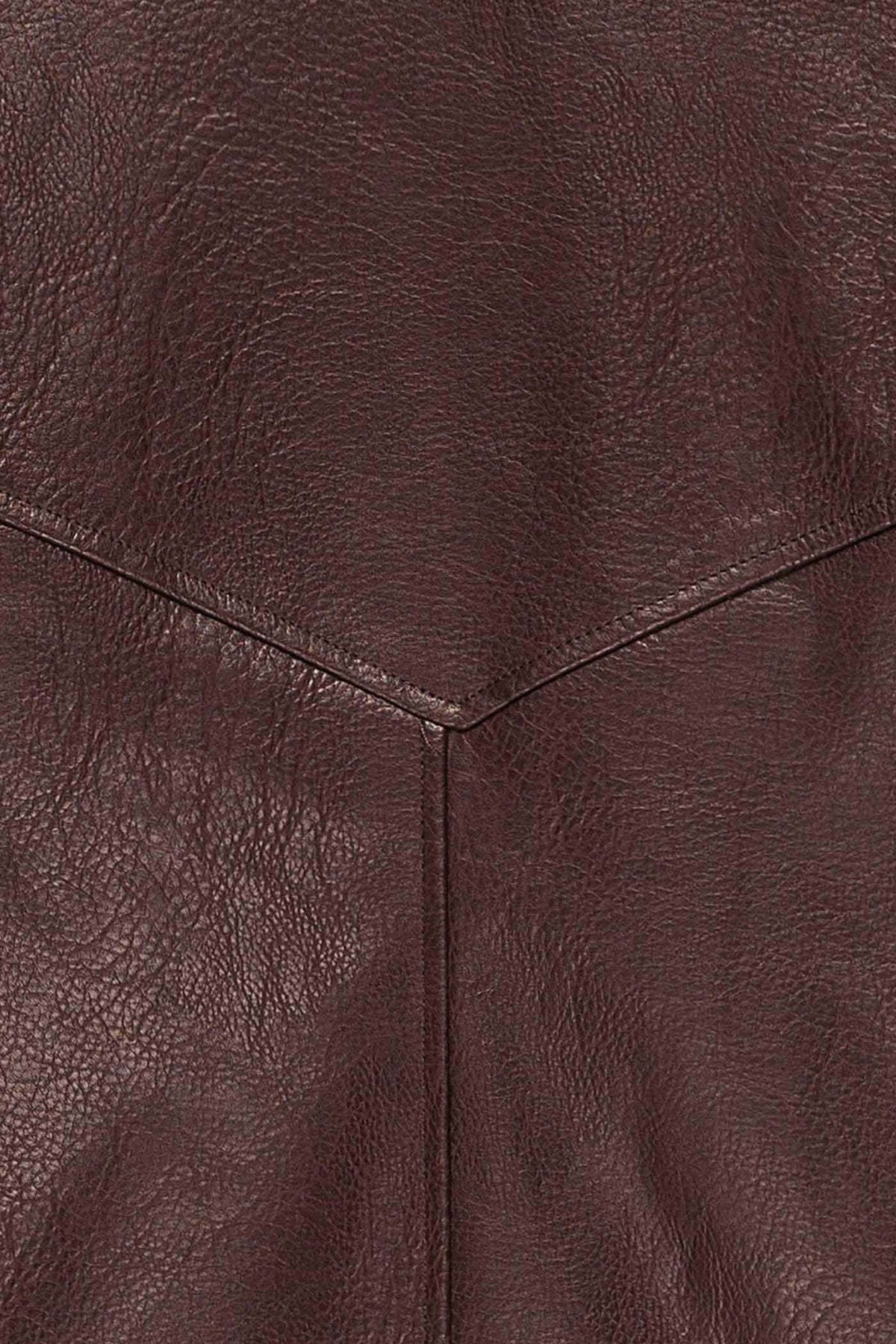 fabric view of Navarrenx Brown Faux Leather High Collar Jacket at La petite garçonne