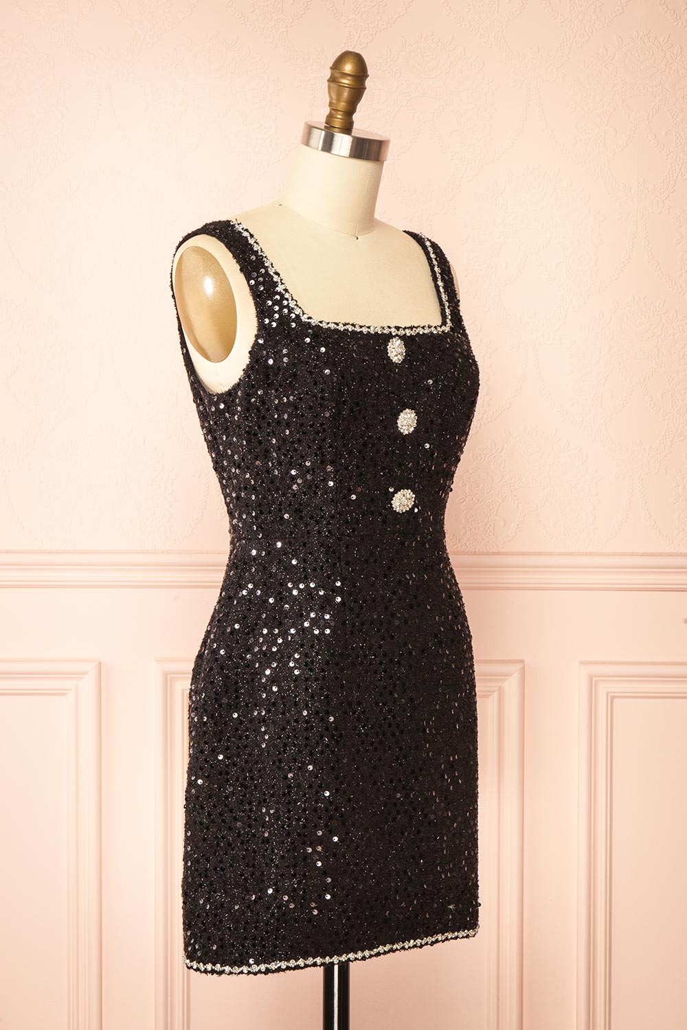 Nawal Short Black Dress with Sequins | Boutique 1861 side view