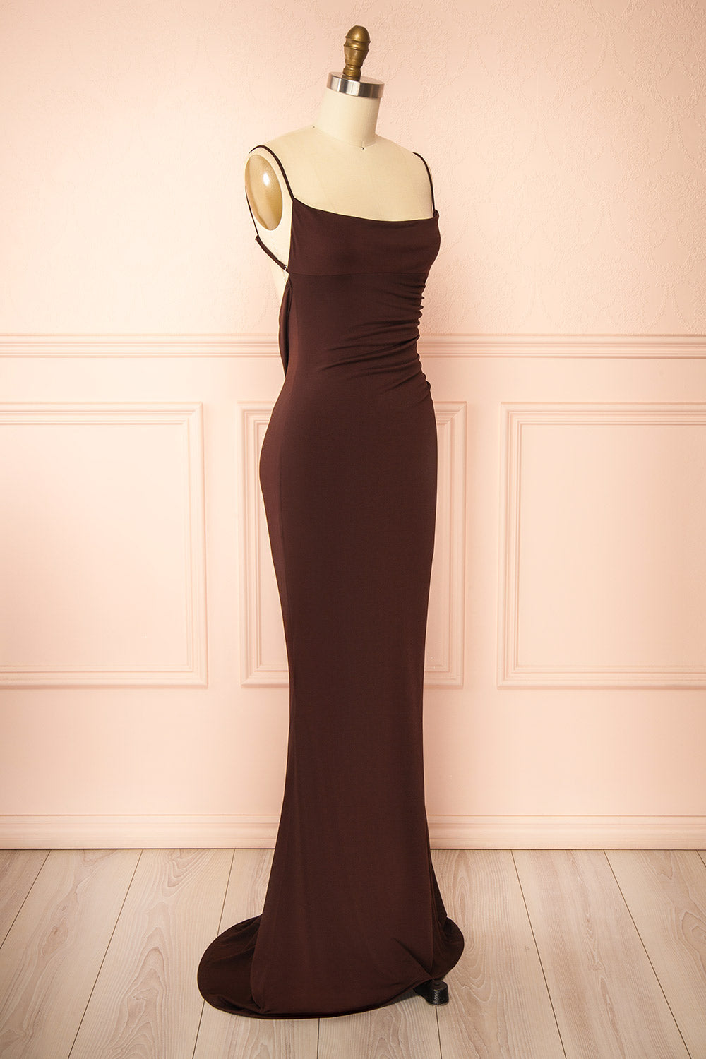 Nayla Brown Mermaid Maxi Dress with Open Back | La petite garçonne side view