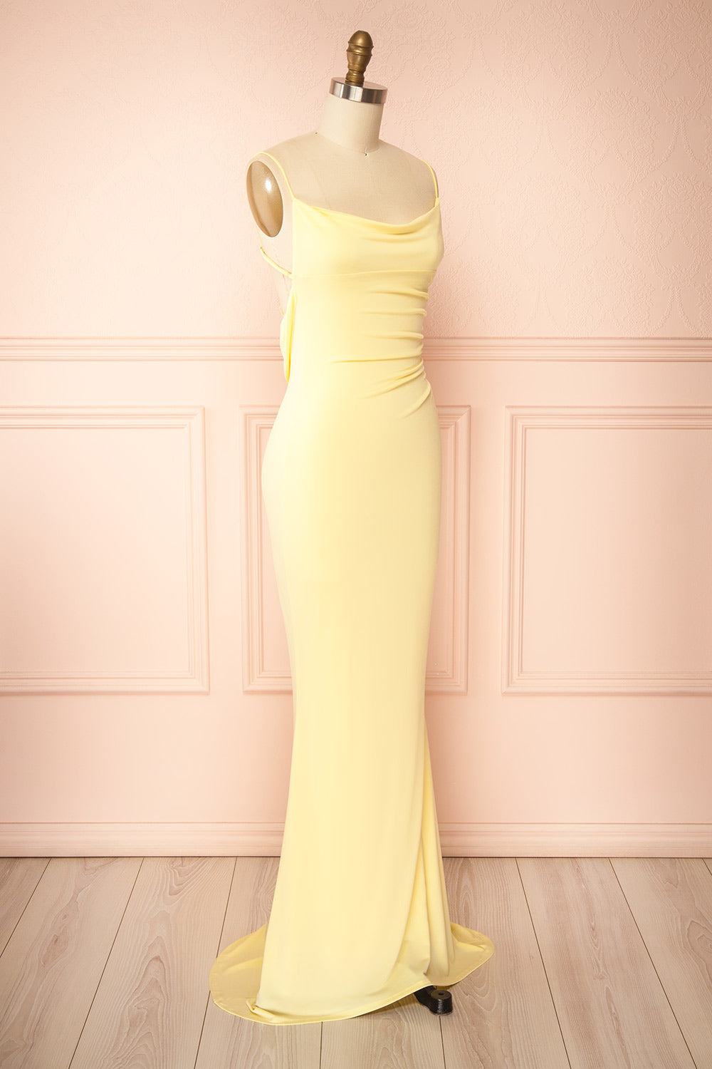 Nayla Light Yellow Mermaid Maxi Dress with Open Back | La petite garçonne  side view