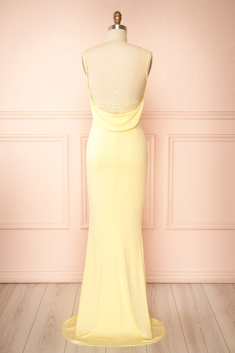 Nayla Light Yellow Mermaid Maxi Dress with Open Back | La petite garçonne back view