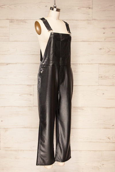 Ndjamena Black Faux Leather Overalls | La petite garçonne  side view