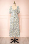 Nedda Blue Floral Maxi Dress with Puffy Sleeves | Boutique 1861 front view