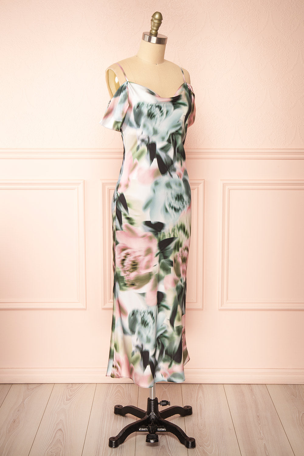 Nefera Colorful Blurry Floral Satin Dress | Boutique 1861  side view