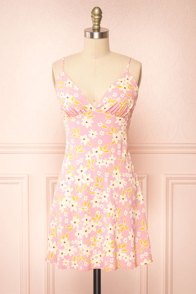 Neit Short Pink Floral Slip Dress | Boutique 1861 front view