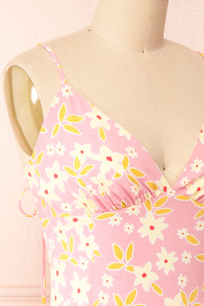 Neit Short Pink Floral Slip Dress | Boutique 1861 side close-up