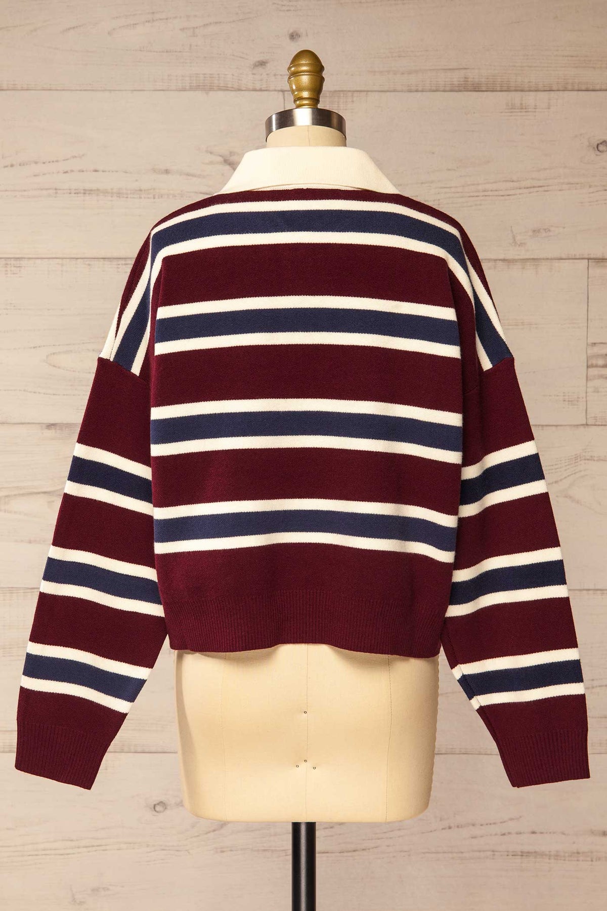 back view of Nemiscau Striped Burgundy Polo Sweater at La petite garçonne