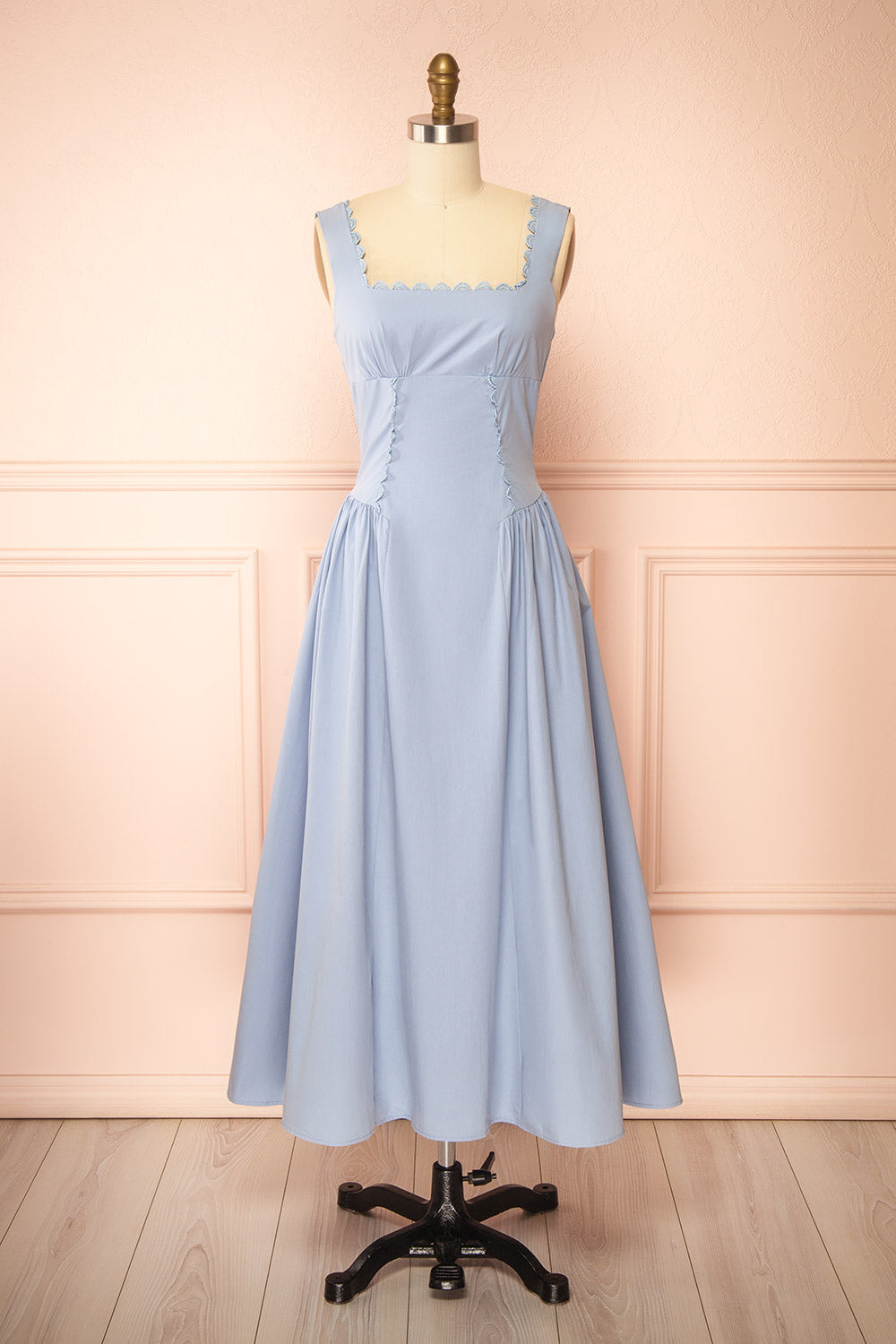 Nena Blue Long Dress with Square Neckline | Boutique 1861 front view