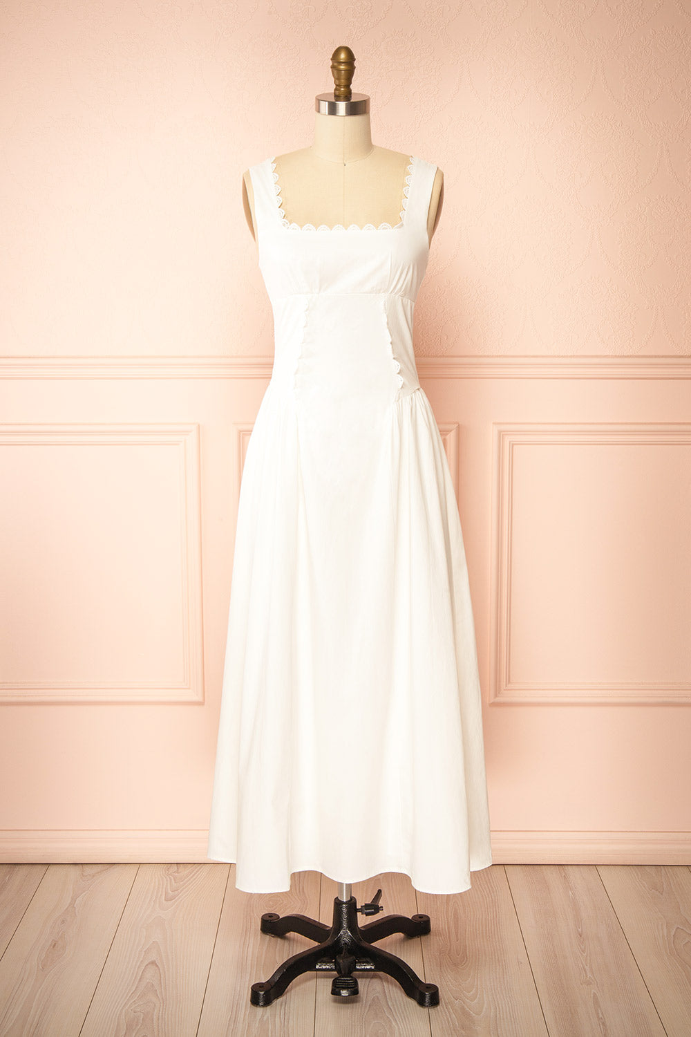 Nena Ivory Long Dress with Square Neckline | Boutique 1861 front view 