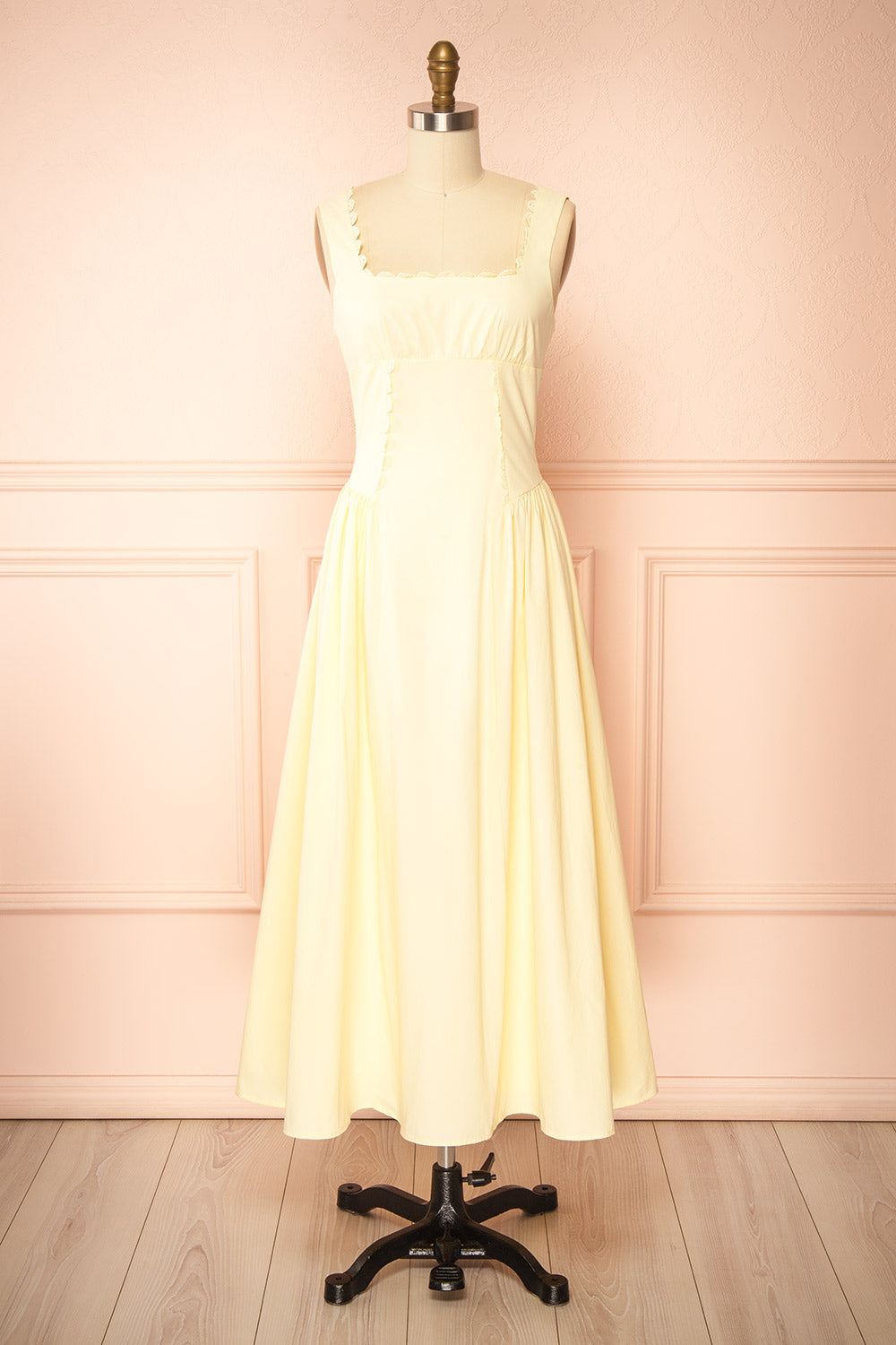 Nena Yellow Long Dress with Square Neckline | Boutique 1861 front view