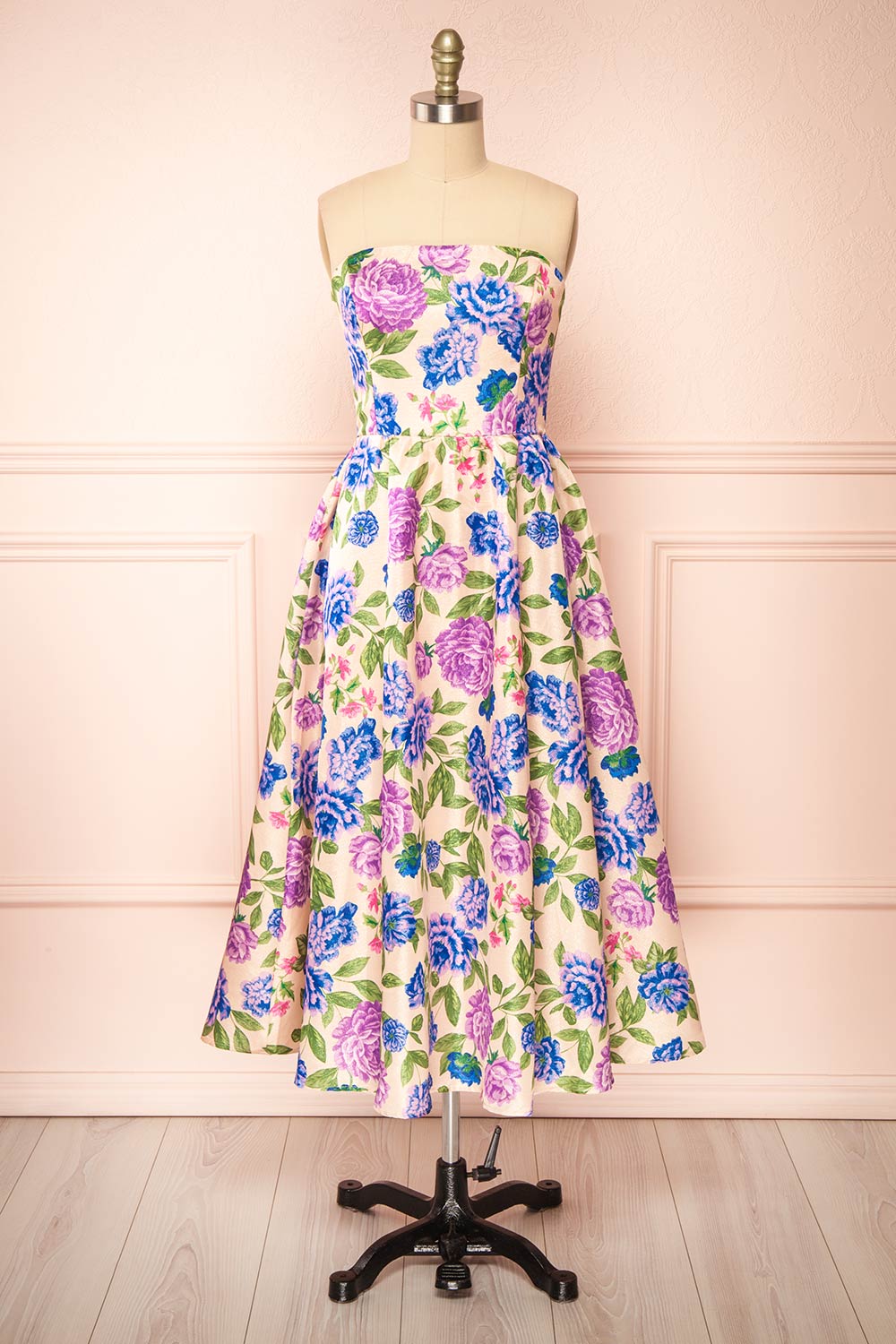 Nerine Sparkly Strapless Floral Midi Dress
