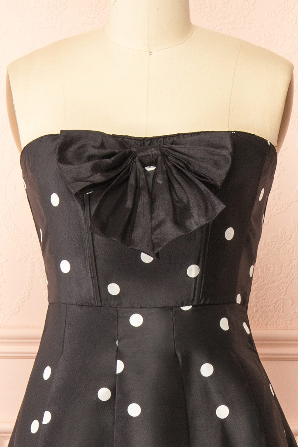 Nesrine Strapless Black Dress with White Polka Dots | Boutique 1861 front