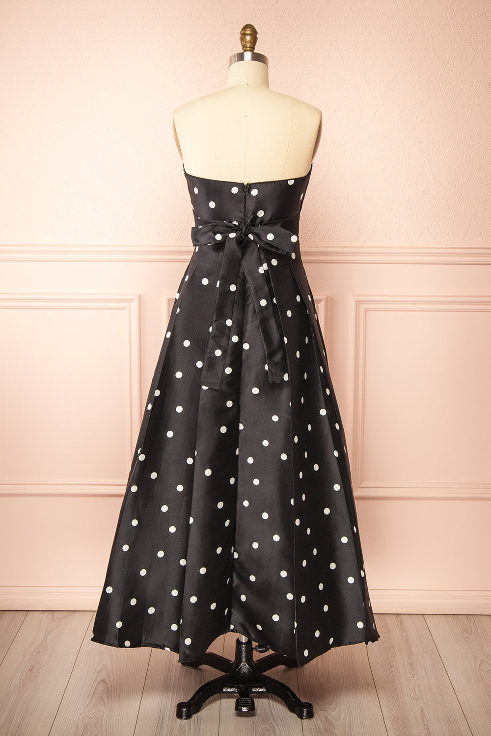 Nesrine Strapless Black Dress with White Polka Dots | Boutique 1861 back view