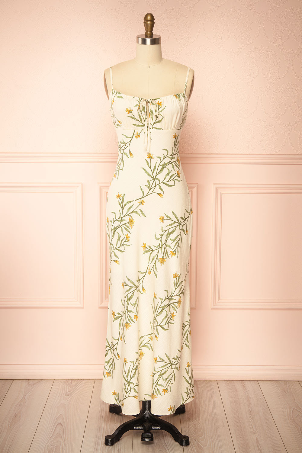 Nevan Ivory Floral Midi Dress with Front Tie Detail | Boutique 1861 front view