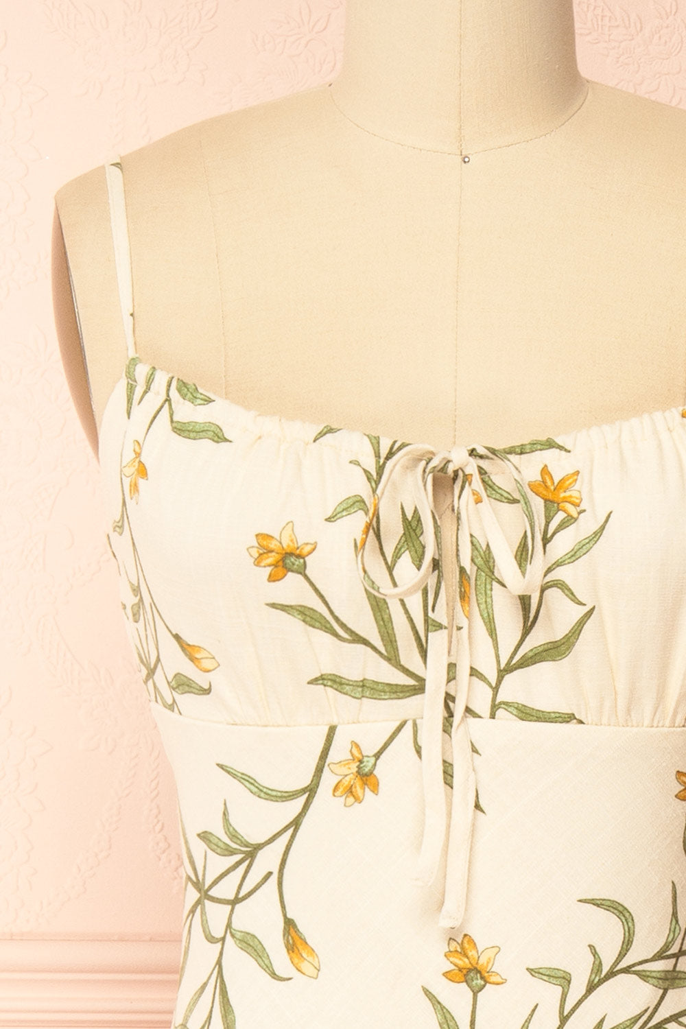 Nevan Ivory Floral Midi Dress with Front Tie Detail | Boutique 1861 front