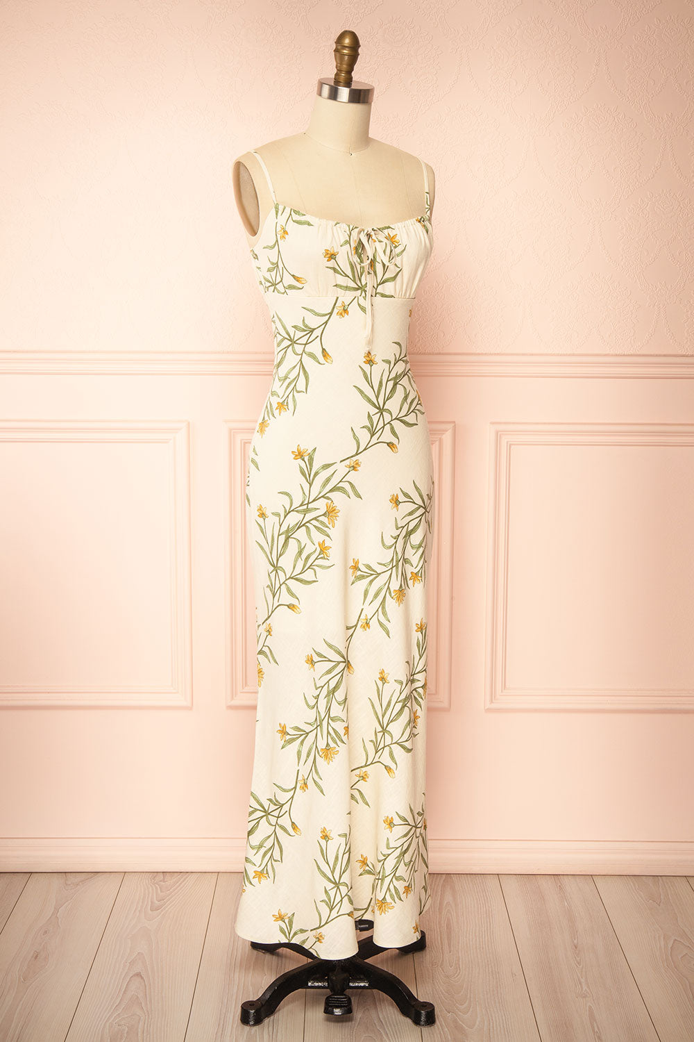 Nevan Ivory Floral Midi Dress with Front Tie Detail | Boutique 1861 side view