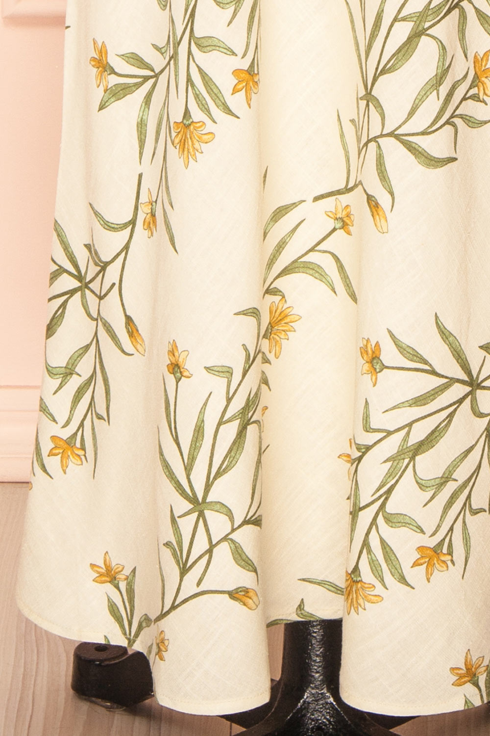 Nevan Ivory Floral Midi Dress with Front Tie Detail | Boutique 1861 bottom