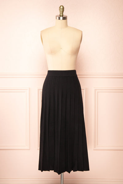 Neve Black Midi Knit Pleated Skirt | Boutique 1861 front view