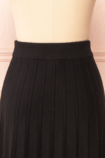 Neve Black Midi Knit Pleated Skirt | Boutique 1861 back close-up