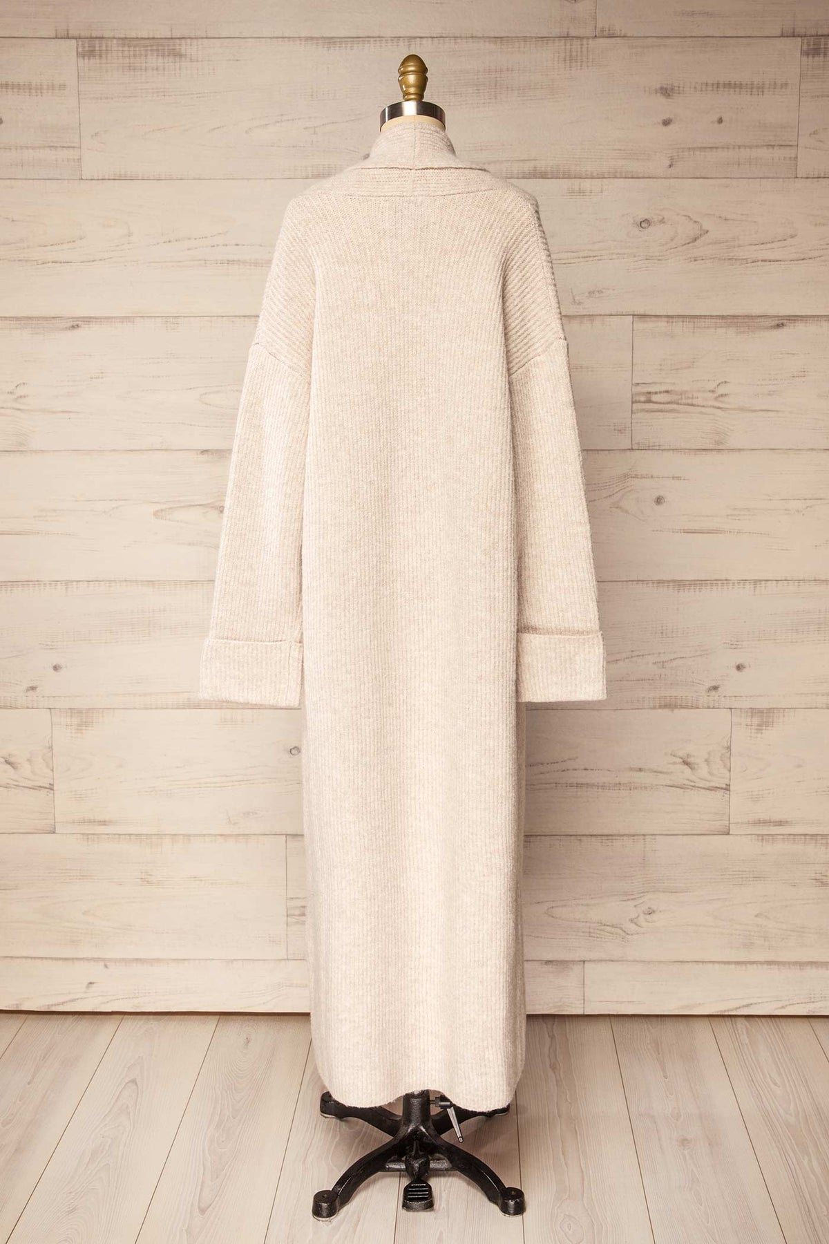 back view of Nevers Beige Maxi Knit Cardigan with Pockets at La petite garçonne