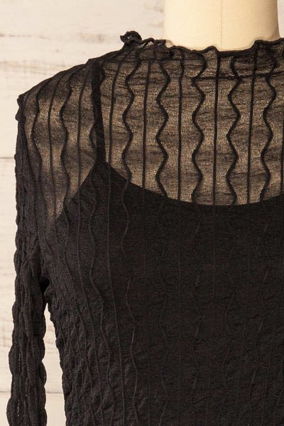 Newcastle Short Black Mesh Dress w/ Long Sleeves | La petite garçonne front close-up