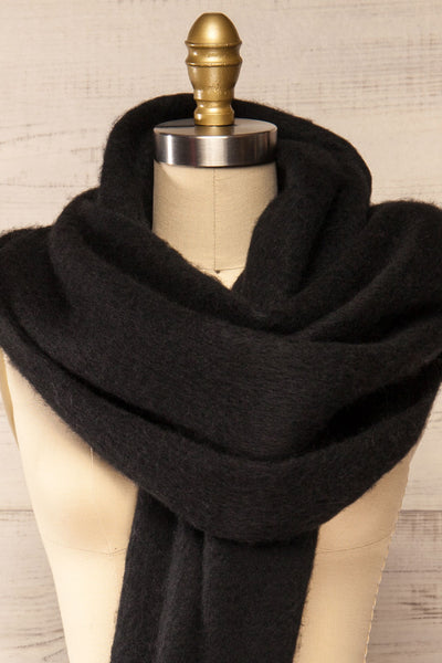Newnham Black Oversized Soft Knit Scarf | La petite garçonne close-up